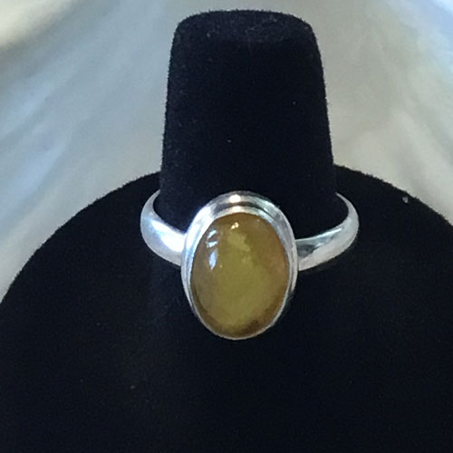 Yellow Amber Sun Ring in Sterling Silver